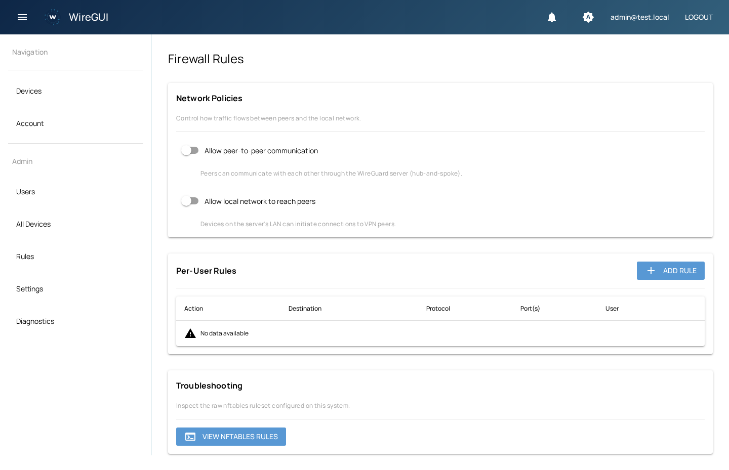 Firewall rules with network policies and per-user rules